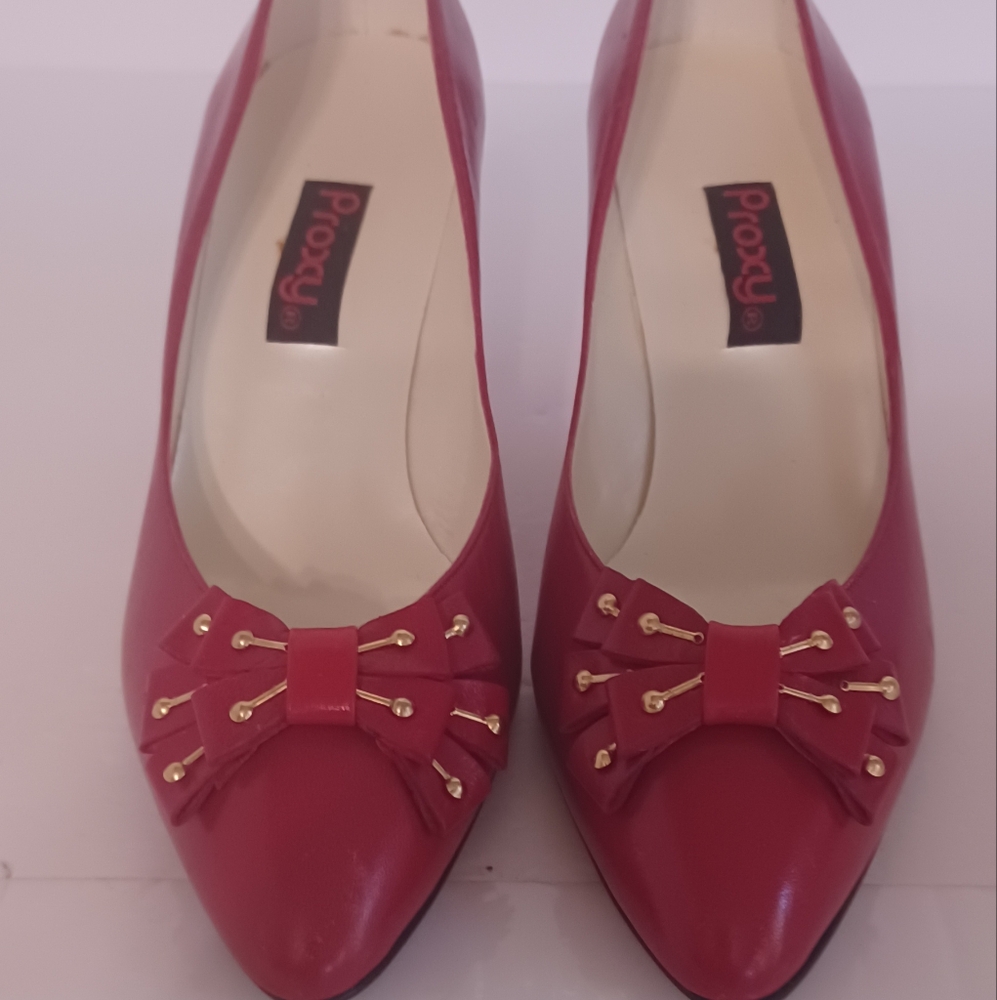 Women PROXY Red Bow Gold Detail Heels Size 7M
